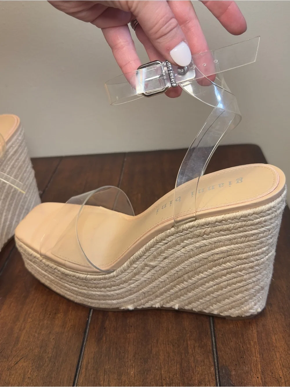 Gianni Bini Women’s Clear Strap Platform Wedge Sandal Sz 10 NWOB